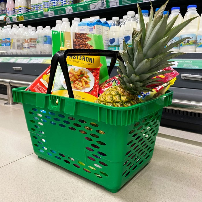 Корзина покупательская пластиковая, 20 л, 2 пластиковые ручки, цвет зелёный Корзина покупательская пластиковая, 20 л, 2 пластиковые ручки, цвет зелёный