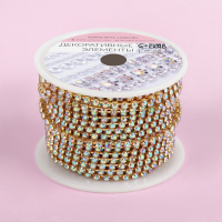 Цепь со стразами, с голографией, металл, стекло, 2,5 мм, 9 &plusmn; 1 м, цвет золотой