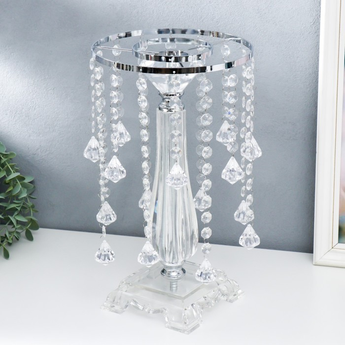 Подсвечник акрил на 1 свечу "Хрустальные капли" серебро 34х20х20 см