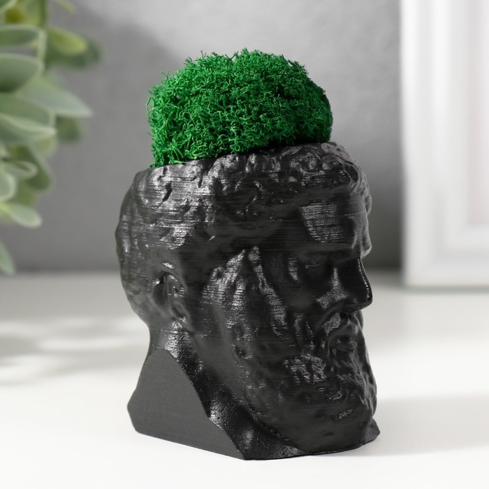 Кашпо бетонное Кашпо бетонное "Прометей" высота 6,5 см, ширина 5 см черный со мхом (мох зелен. стабил)