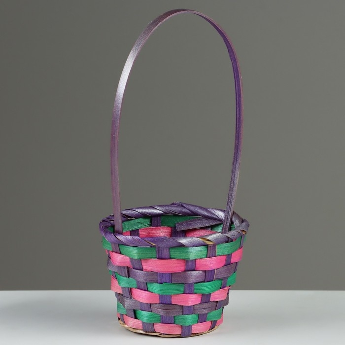Корзина плетеная, D13 x H9/32 см, разноцветная, бамбук Корзина плетеная, D13 x H9/32 см, разноцветная, бамбук