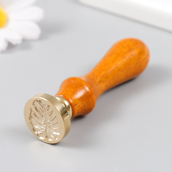 Печать для сургуча с деревянной ручкой "Лист монстеры" 9х2,5х2,5 см