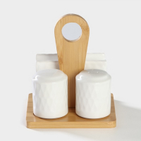 Набор керамический для специй на бамбуковой подставке BellaTenero &laquo;Герда&raquo;, 3 предмета: солонка 120 мл, перечница 120 мл, салфетница, цвет белый