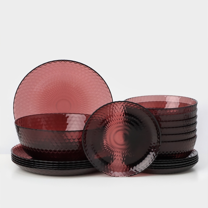 Набор стеклянной посуды &laquo;Идиллия&raquo;, 19 предметов, цвет лилак