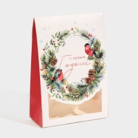 Коробка подарочная новогодняя складная &laquo;Снегири&raquo;, 15 х 7 х 22 см, Новый год