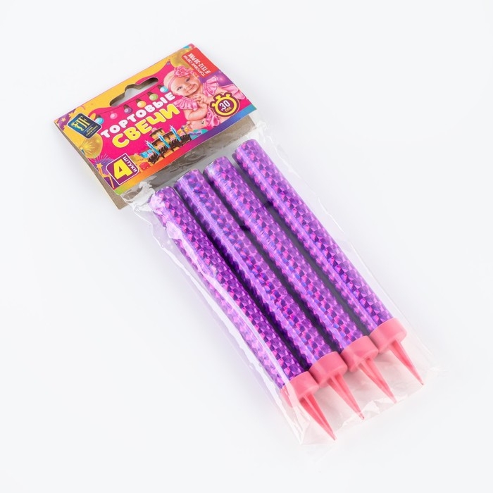 Свечи фонтаны для торта "Розовые искры", 12 см, 30 секунд, розовое пламя, 4 шт