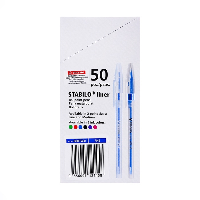 Ручка шариковая Stabilo Liner 808F, для письма, узел 0.5 мм, синяя