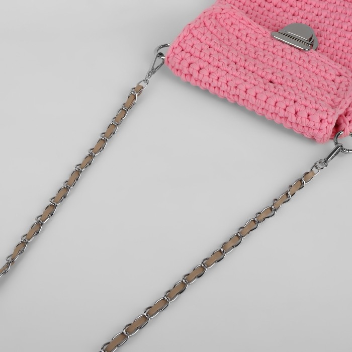 Цепочка с искусственной кожей для сумки, с карабинами, 10 × 15 мм, 118 ± 3 см, цвет серебряный/бежевый Цепочка с искусственной кожей для сумки, с карабинами, 10 × 15 мм, 118 ± 3 см, цвет серебряный/бежевый