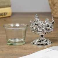 Подсвечник стекло, пластик на 1 свечу "Вьюнок" бокал на ножке серебро 7,5х6х6 см