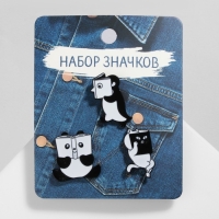Набор значков (3 шт.) &laquo;Комиксы&raquo; с животными, цвет чёрно-белый в чёрном металле
