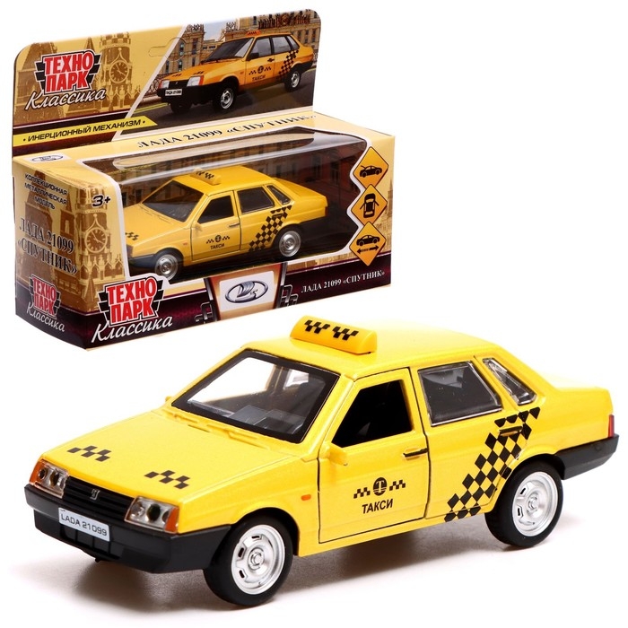 Машина металлическая ВАЗ-21099 &laquo;Спутник такси&raquo;, 12 см, открываются двери и багажник, цвет жёлтый