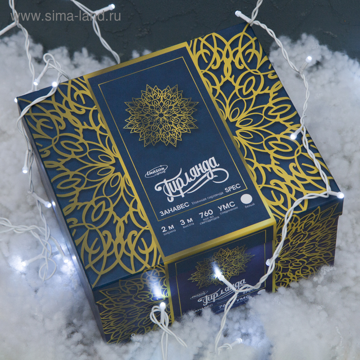 Гирлянда &laquo;Занавес&raquo; 2 &times; 3 м, IP44, УМС, белая нить, 760 SMD-LED, свечение белое, 220 В