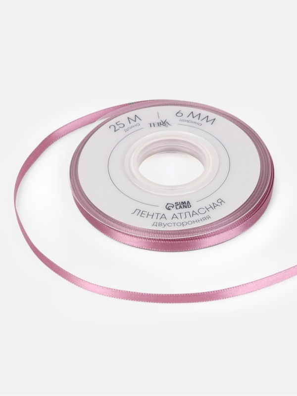 Лента атласная двухсторонняя №165 6мм*25&plusmn;1м пыльная роза TR