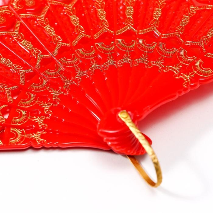 Веер пластик, текстиль "Цветочный рай" широкие лопасти, блёстки МИКС 23 см