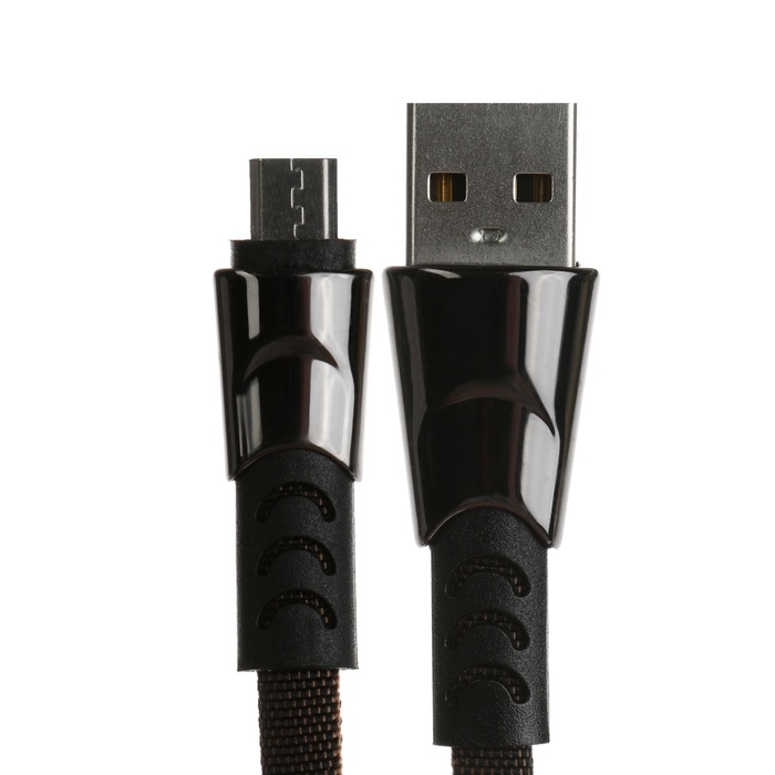 Кабель MicroUSB - USB, 2.4 А, оплётка ткань, плоский, 1 метр, чёрный Кабель MicroUSB - USB, 2.4 А, оплётка ткань, плоский, 1 метр, чёрный