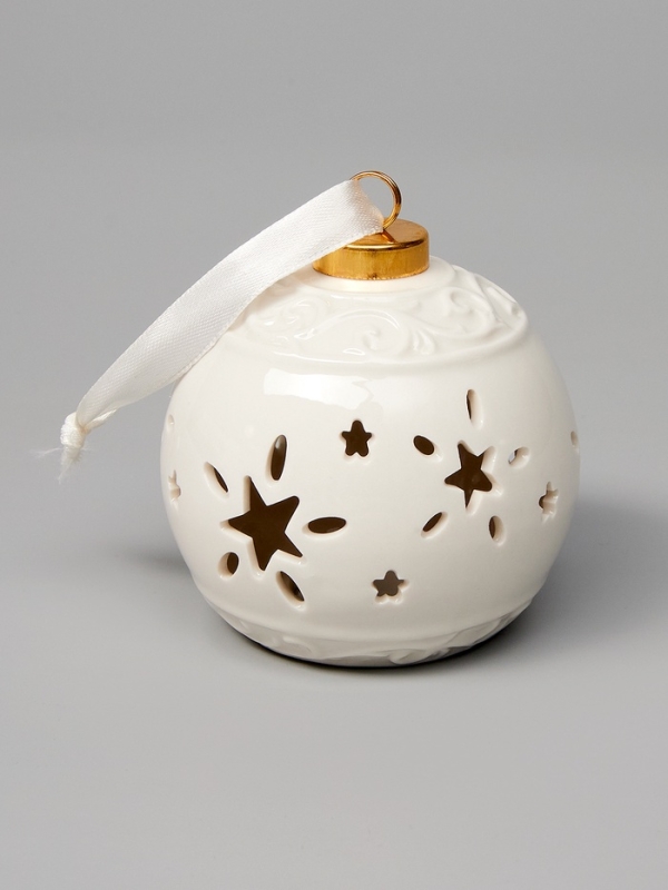 Елочный шар "Звездочки" 10х8.8х8.8, 1 LED, LR44x3(в компл.), Т/БЕЛЫЙ