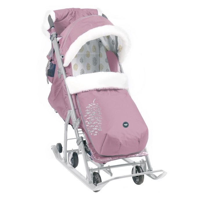 Санки - коляска &laquo;Ника детям 7-5K&raquo;, с чехлом для ног, муфта, цвет пыльно-розовый с шишкой