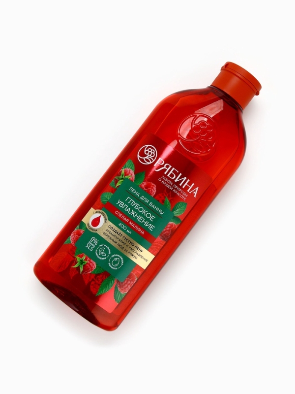 Пена для ванны, глубокое увлажнение, аромат малины, 400 мл, Рябина