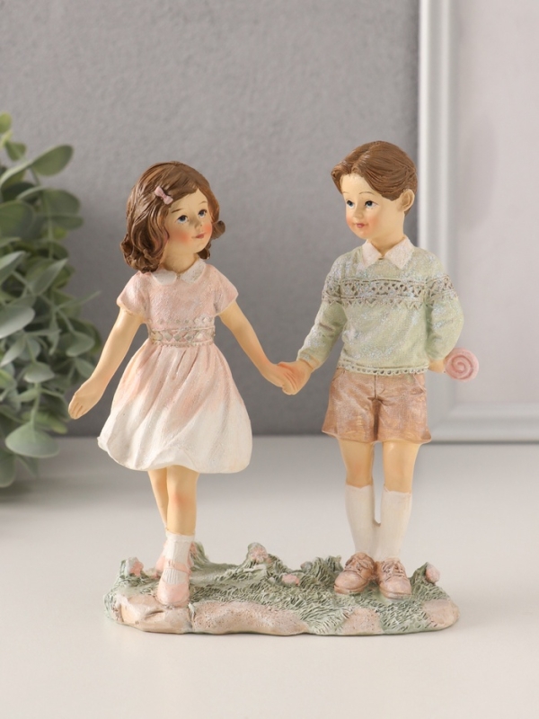 Сувенир полистоун "Лучшие друзья на прогулке" розово-зелёный 13х6х15,5 см