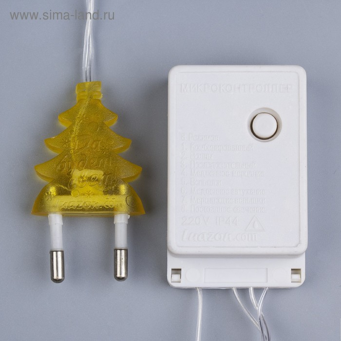 Гирлянда &laquo;Нить&raquo; 4 м с насадками &laquo;Сердце&raquo;, IP20, прозрачная нить, 20 LED, свечение тёплое белое, 8 режимов, 220 В