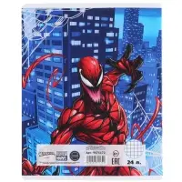 Тетрадь в клетку 24 листа, 5 видов МИКС, тиснение, обложка мелованный картон, &laquo;Человек-паук&raquo;