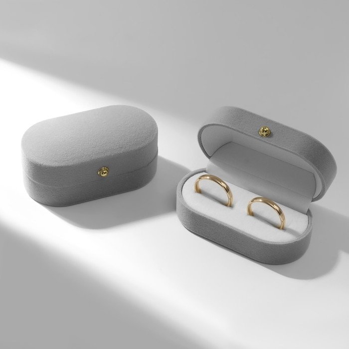 Футляр бархатный под серьги/кольца, &laquo;Овал вытянутый&raquo; 7,5&times;4&times;3, цвет серый, вставка белая