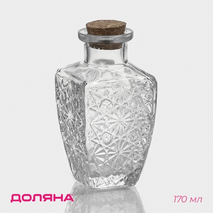 Банка стеклянная для хранения сыпучих продуктов Доляна &laquo;Парфе. Узор&raquo;, 170 мл, 6,6&times;12,6 см, с пробковой крышкой