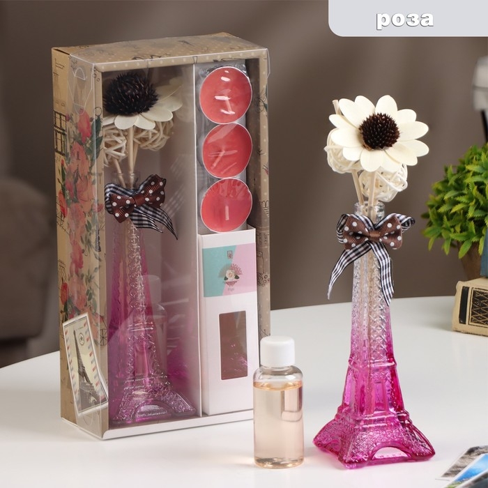 Набор подарочный "Париж" (диффузор и свечи) роза, "Богатство Аромата"