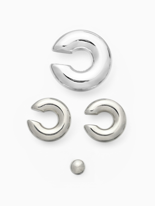 Серьги и каффы &laquo;Бублик&raquo;, набор 4 шт. три дуги, цвет серебро