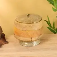 Конфетница с крышкой "Грильяж" алюминиевая с манговым деревом 17,5х17,5х18 см