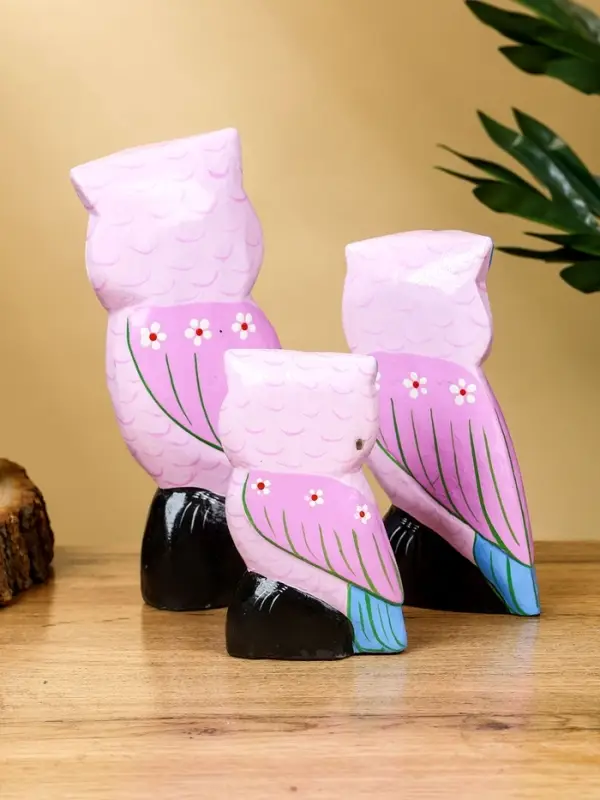 Набор сувенирный &laquo;Совы&raquo;, h=17 см, h=14.5 см, h=11 см, дерево, сиреневый