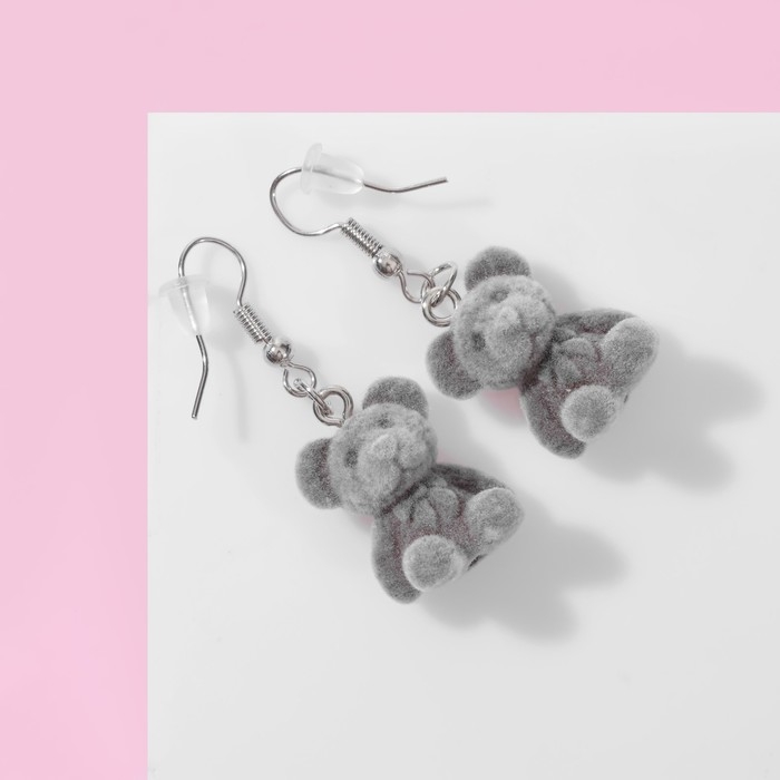 Серьги детские &laquo;Выбражулька&raquo; медвежонок, цвет серый в серебре