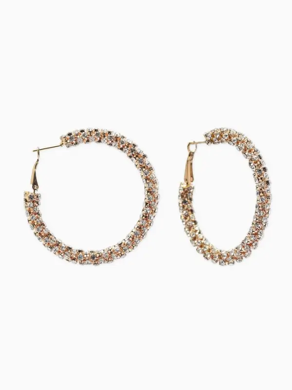 Серьги-кольца со стразами &laquo;Россыпь&raquo;, d=5.5 см, белые в золоте