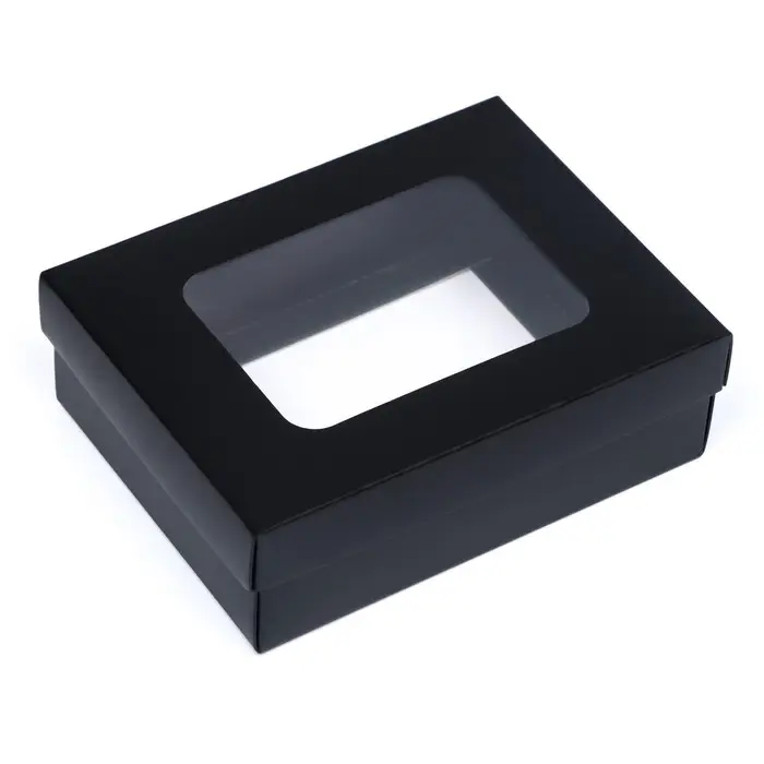Коробка подарочная складная, упаковка, крышка - дно, с окном, чёрная, 16.5&times;12.5&times;5.2 см