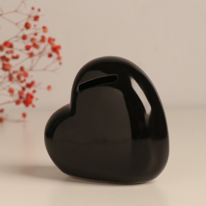 Копилка керамика Копилка керамика "Сердце - Слушай своё сердце. Купи" чёрное с серебром 10.5х5х9,5 см