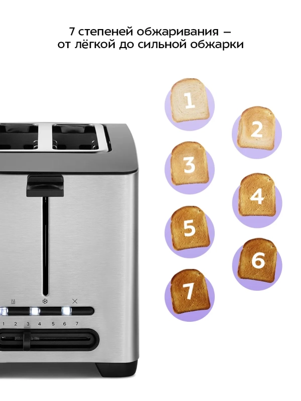 Тостер для хлеба с поддоном КТ-6202 - 850 Вт