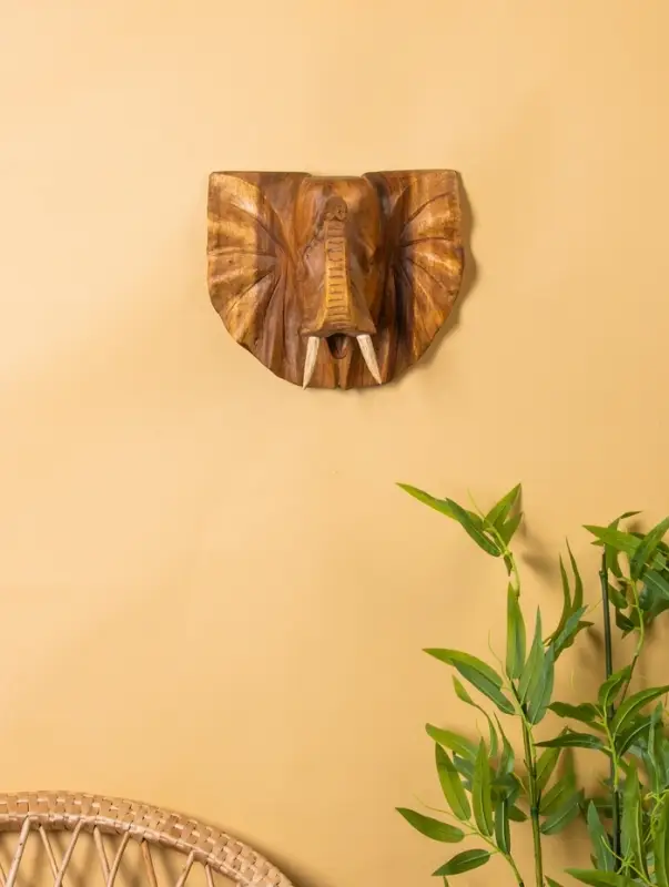 Панно &laquo;Голова слона&raquo;, 32&times;15&times;22 см, дерево Суар, бежевое