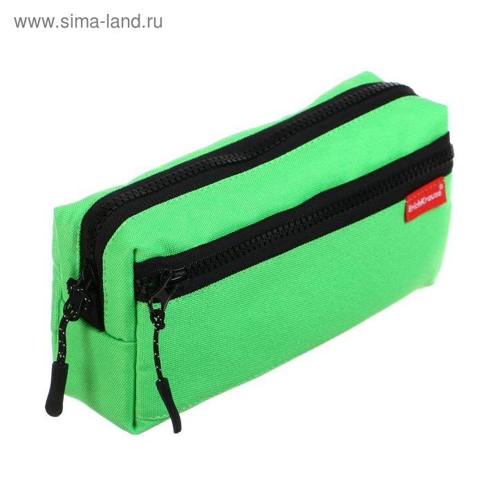 Пенал мягкий, 2 отделения, объёмный, 100 х 210 х 50 мм, Erich Krause, Neon Green 49004