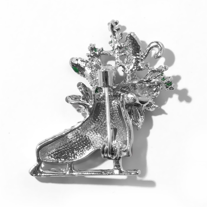 Брошь новогодняя &laquo;Конёк&raquo; с цветами, цветная в серебре