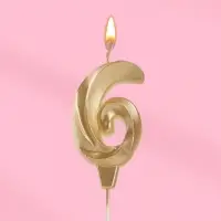 Свеча в торт &laquo;Театральная&raquo;, цифра 6, золотой металлик