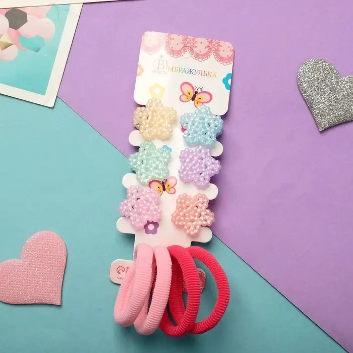 Набор для волос "Бусинка" (4 резинки, 6 крабов) цветочки, 2 см