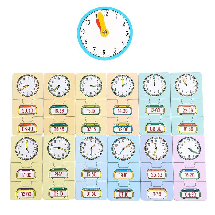 Игровой и обучающий набор &laquo;Изучаем время&raquo;, пазлы, книга, часы, наклейки