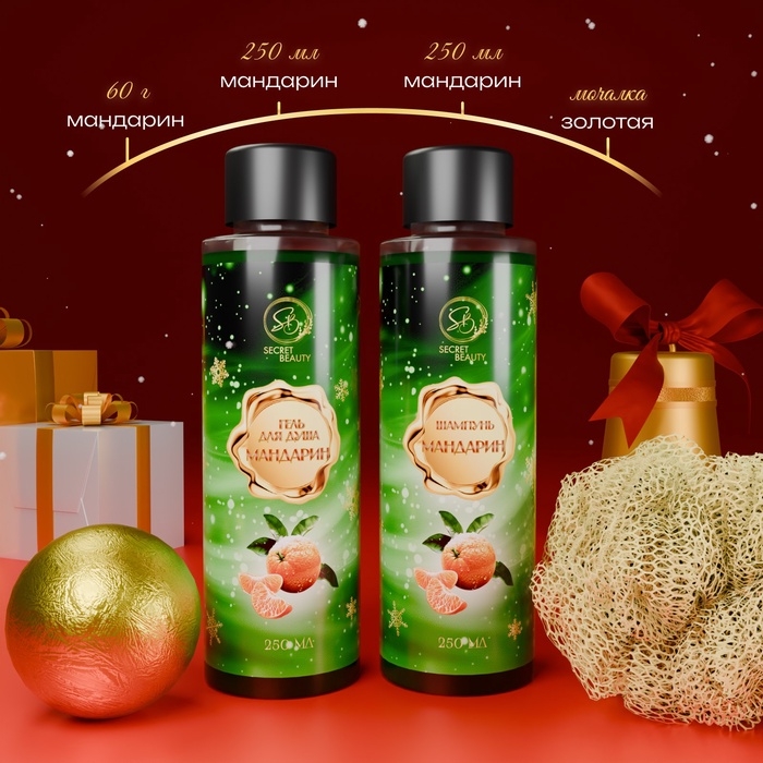 Новогодний подарочный набор косметики &laquo;Новогодний экспресс&raquo;, с ароматом мандарина и корицы. Зеленая серия