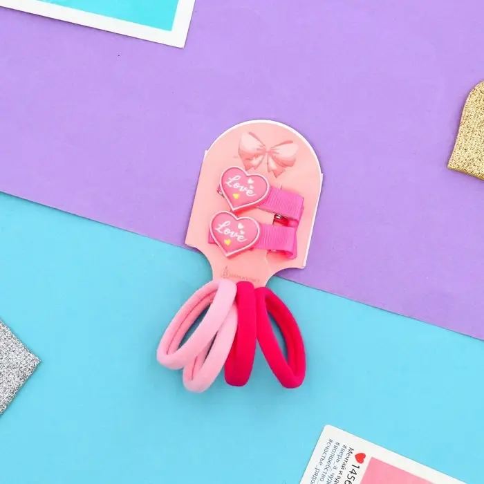 Набор для волос &laquo;Крохотуля&raquo;, 4 резинки, 2 зажима 3.5 см, сердечко, розовый