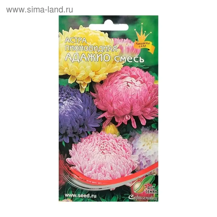 Семена цветов Астра пионовидная "Адажио" Дом семян, смесь, О,  90 шт