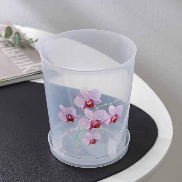 Горшок для орхидей с поддоном, 1.2 л, пластиковый, прозрачный, МИКС