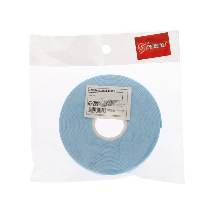 Клейкая лента TORSO, двусторонняя, вспененная, синий защитный слой, 8 мм x 5 м