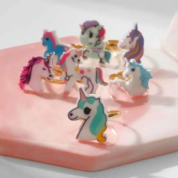 Кольцо детское &laquo;Выбражулька&raquo; единороги, форма МИКС, цветное, безразмерное