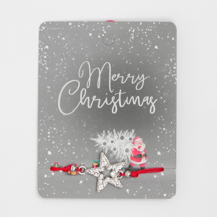 Новый год! Браслет &laquo;Новогодний&raquo; Санта с елью, звезда, цвет красный с серебром, 6см