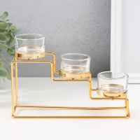 Подсвечник металл, стекло на 3 свечи "Лестница" золото 20х6х10 см Подсвечник металл, стекло на 3 свечи "Лестница" золото 20х6х10 см